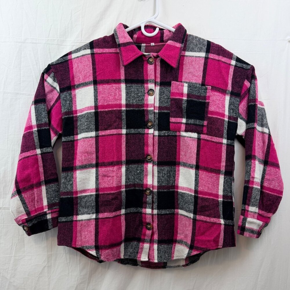 Shirt Jacket Shacket Long Sleeve Button Down Women XL Pink Gray Plaid